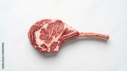 Raw tomahawk steak isolated on white background