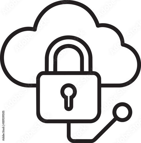 Cloud computing security storage lock line icon