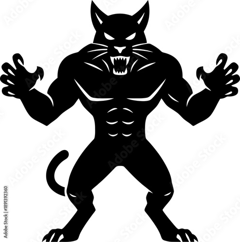 Wallpaper Mural Black panther or cat monster showing teeth and claws. Fantasy creature ready to attack. Simple glyph style. Vector illustration for tattoo, logo, mascot Torontodigital.ca