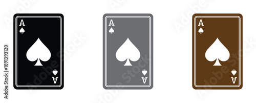 Ace of Spades playing card. Minimalist Ace of Spades Playing Cards Icon Set – Black and White Vector Design. . 