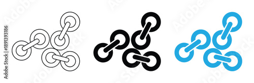 Dynamic bicycle chain links icon set, bike, chain, link, cycling, sport, transport, speed, movement, connection, technology, industry, editable stroke. Chain link icon representing connection. 