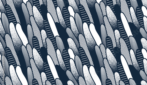 Abstract vector seamless pattern, endless motif background of some plants biology theme, tiling art with biology organisms look like shapes.