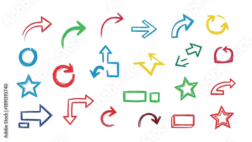 Doodle Arrows: A collection of various hand-drawn arrows with different shapes and directions, each one a different vibrant color. 