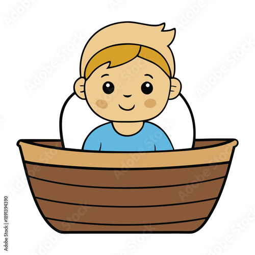 Gentle scene of baby Moses resting in a woven basket, floating on calm river waters, surrounded by reeds and soft light, symbolizing hope, faith, and divine protection.
