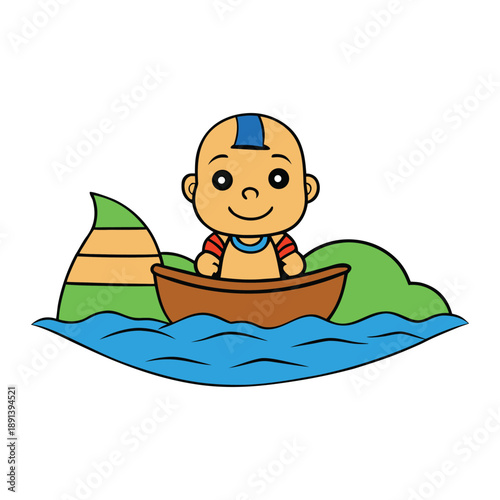 Gentle scene of baby Moses resting in a woven basket, floating on calm river waters, surrounded by reeds and soft light, symbolizing hope, faith, and divine protection.
