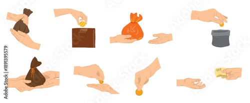 collection of illustrations hands giving donations