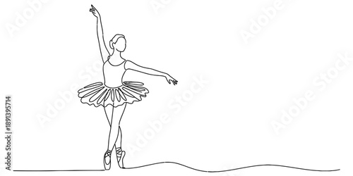 Continuous line drawing of a ballerina in pointe shoes and tutu performing a graceful pose Vector, illustration