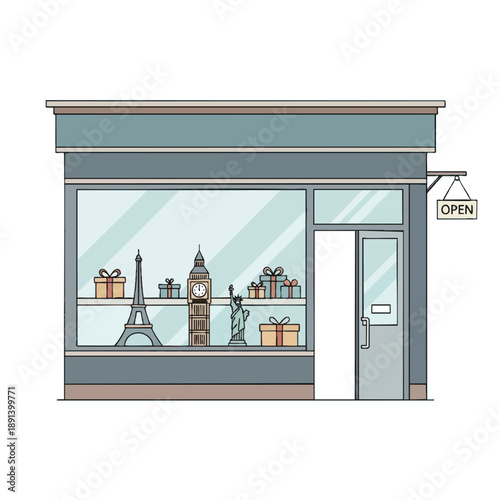 Gift Shop Front with Eiffel Tower and Big Ben Decor