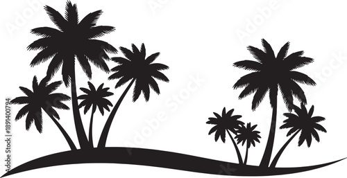 Black silhouette palm trees on hill vector icon isolated PNG with Transparent Background