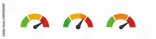 Three speedometers showing different levels of performance from low to high