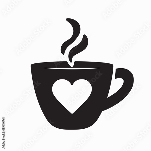 Heart Love Coffee Cup Symbol Icon Logo Vector on White Background