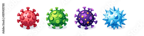 Collection of colorful cartoon virus icons with different shapes and spikes