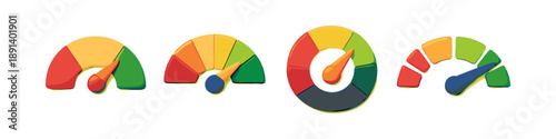 Set of colorful gauges showing different levels of performance and risk