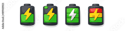 Four battery icons showing different levels of charge from empty to full