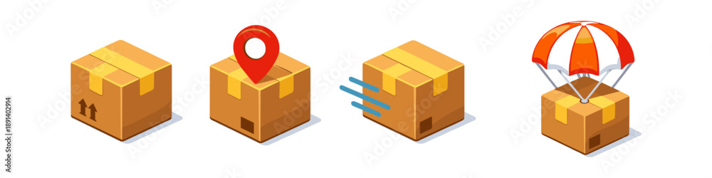 Obraz premium Delivery service icons showing package tracking, speed, and air drop logistics