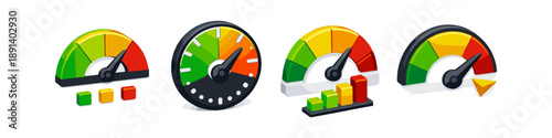 Performance meter icons showing speed, progress, and status indicators with color coding