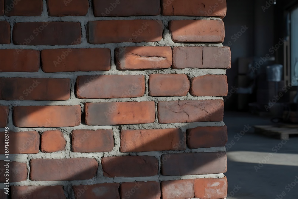 Fototapeta premium brickwork, a wall of old, weathered red bricks, a close-up photo with sharp focus on the texture of the bricks and seams
