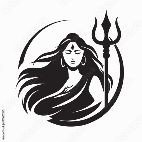 Durga Goddess with Trident Design Logo Vector on White Background