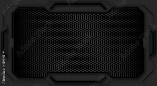 Futuristic Hexagonal Grid Background with Metallic Frame for Technology and Sci-Fi Themes