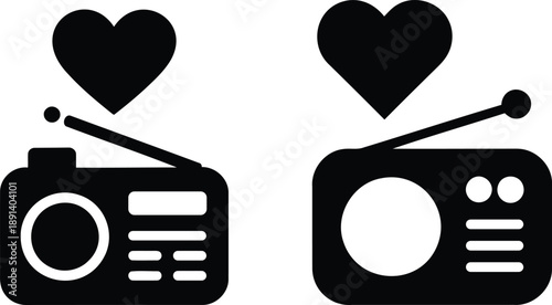 Community support silhouette showing radio with heart symbol for care and compassion broadcasts