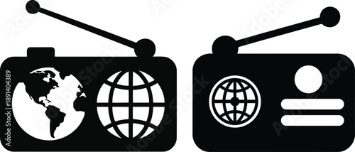 Global radio broadcasting silhouette showing connected world network for international communication