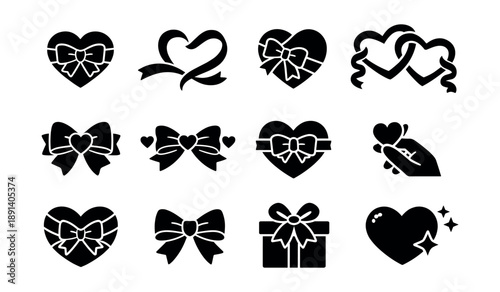 Love and romance silhouette icons set
