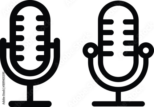 Podcast studio microphone silhouette showing bold line design for audio recording and broadcasting