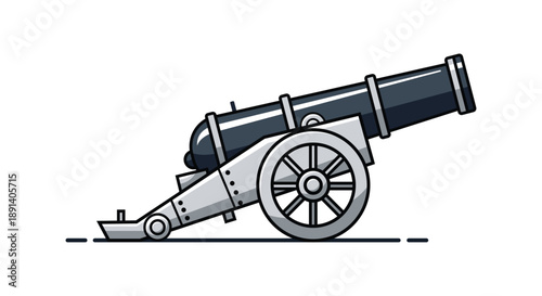 Cannon illustration on white background viewed from the side