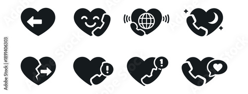 Heart communication and emotion icons set