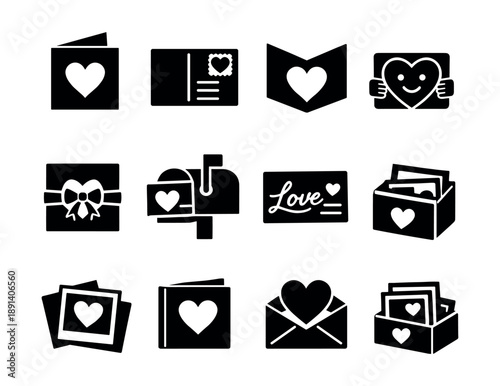 Love and mail minimalist silhouette icons set