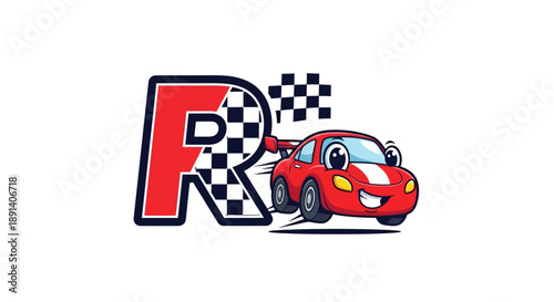 Whimsical Cartoon Race Car and Letter R Logo Design for Automotive Branding