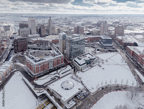 City covered with snow
