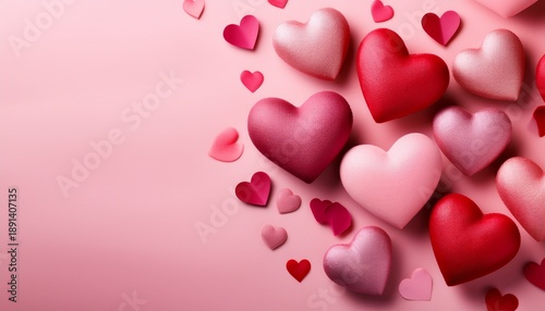 Pink And Red Hearts On Pink Background