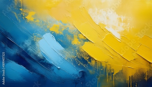Abstract Blue And Yellow Background With Grunge Texture And Brush Strokes