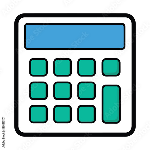 Simple illustration of a basic calculator with a blue display screen and green buttons, perfect for math, finance, or education concepts