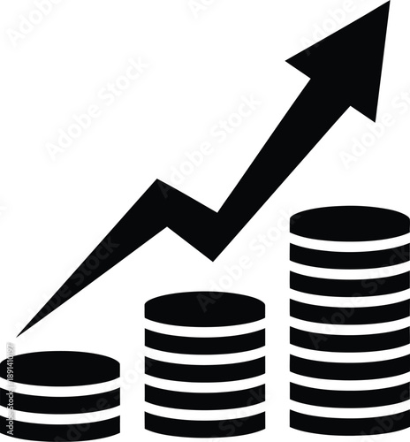 Increasing stacks of coins with arrow