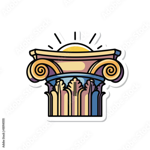 Colorful Cartoon Greek Column Capital Illustration.