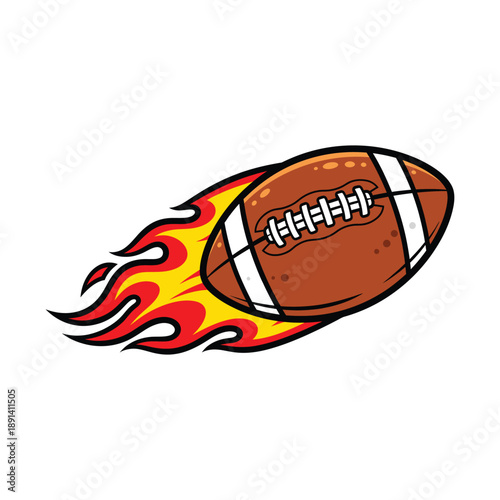 Cartoon american football on fire flying fast with flames sports icon vector illustration