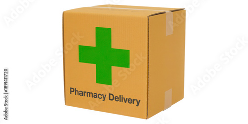 Pharmacy delivery box isolated on transparent background