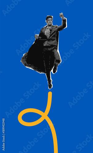 Heroic business man portrait in creative halftone dot pattern for leadership and success concept