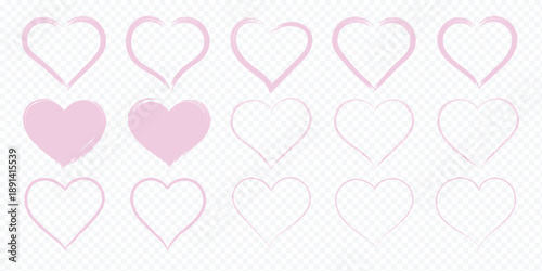 Vector hand drawn romantic shapes in sketch style showing different strokes and filling patterns. Scribble love symbols for valentine. Valentine's day doodle templates. Various brush, chalk marker ink