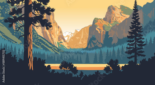 Serene Mountain Landscape Vector Illustration A Breathtaking Digital Artpiece