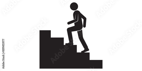 Person walking up stairs icon simple flat vector design ,Walking up the stairs or staircase icon is represented by a silhouette and modern design,Walking up the stairs or staircase vector icon black