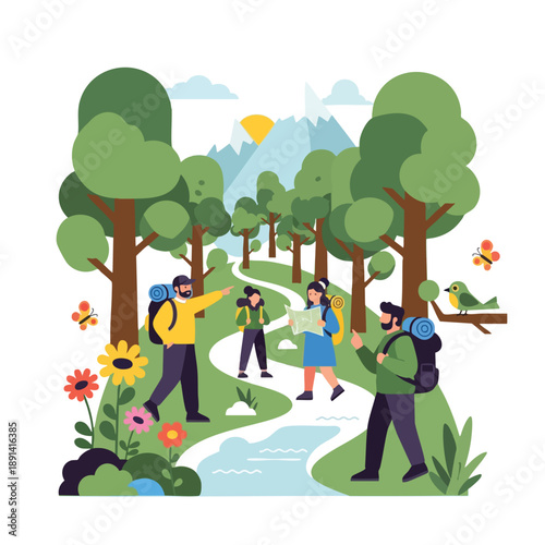 Family Hiking in the Woods