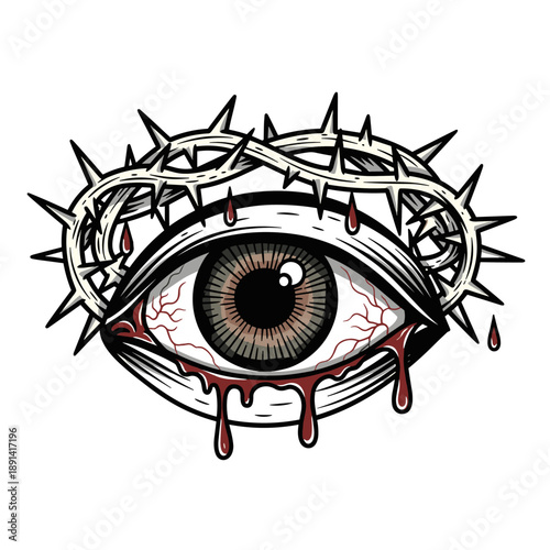 Eye with Crown of Thorns and Blood Drops.