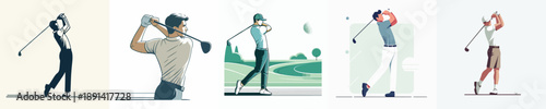 Vector Illustration of a Man Playing Golf