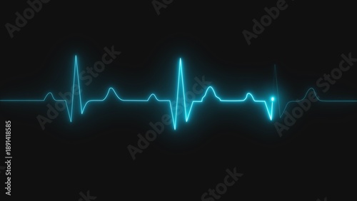 Schilderij op canvas A medical ecg heartbeat monitor displaying a vibrant blue waveform on a dark bac