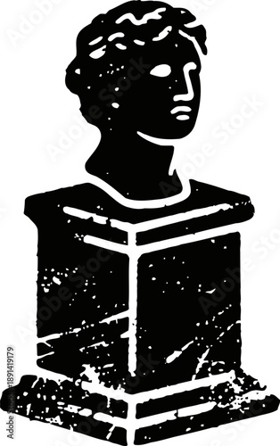 classical bust sculpture on pedestal with vintage distressed texture illustration