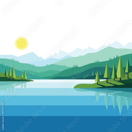Serene Landscape with Lake and Mountains