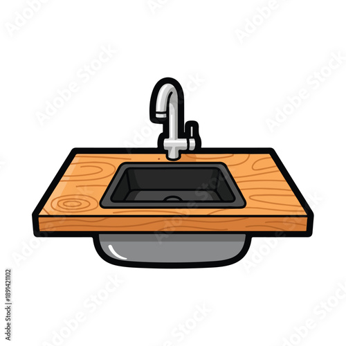 Kitchen Sink with Faucet on Countertop.